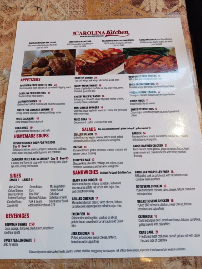 Carolina Kitchen Bar & Grill Menu 2