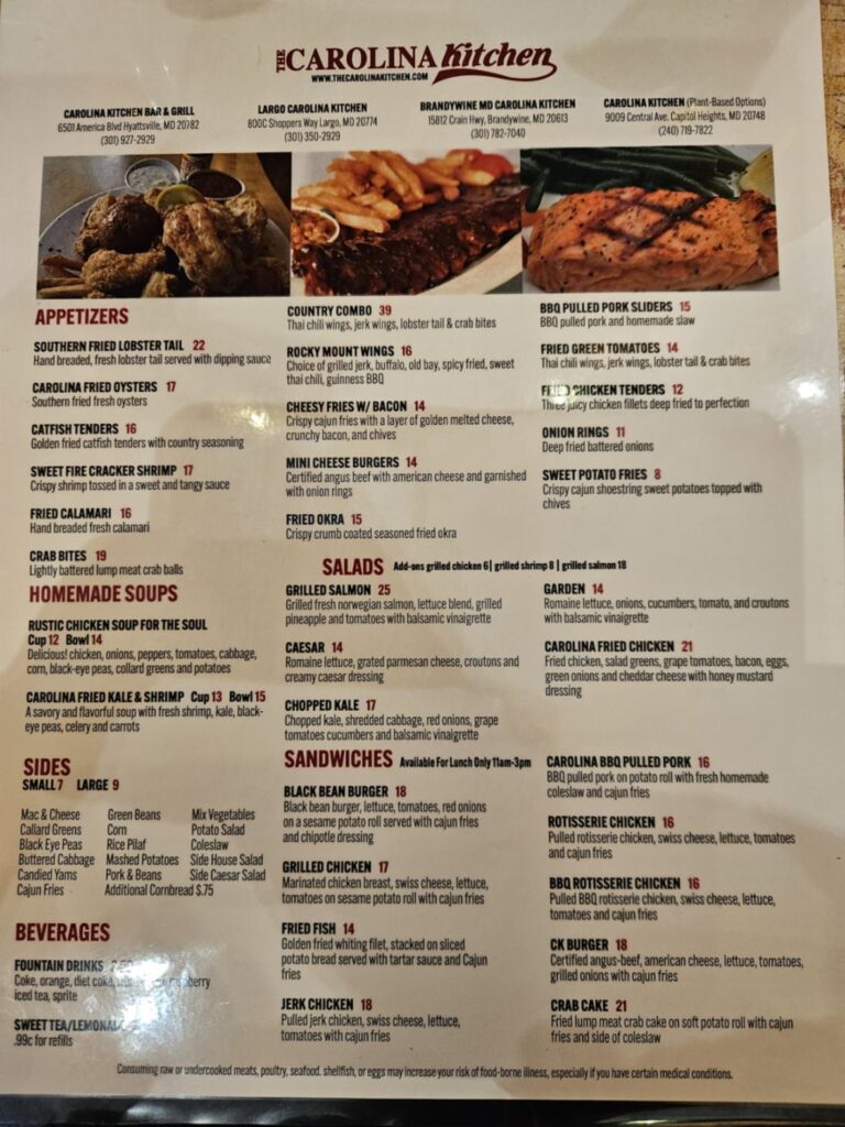 Carolina Kitchen Bar & Grill Menu 4
